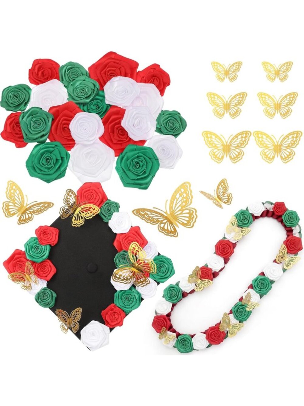 DIY Graduation Cap Decoration Kit - 36 Pcs Leis & Satin Rose Flowers, Party